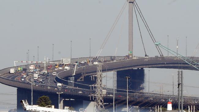 Westgate Bridge is down to one lane for annual repair work. Picture: David Crosling