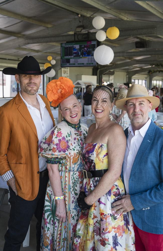 At Warwick Cup race day are (from left) Ben Bos, Laura Bos, Nell McKay and Phillip McKay at Allman Park Racecourse, Saturday, October 14, 2023. Picture: Kevin Farmer