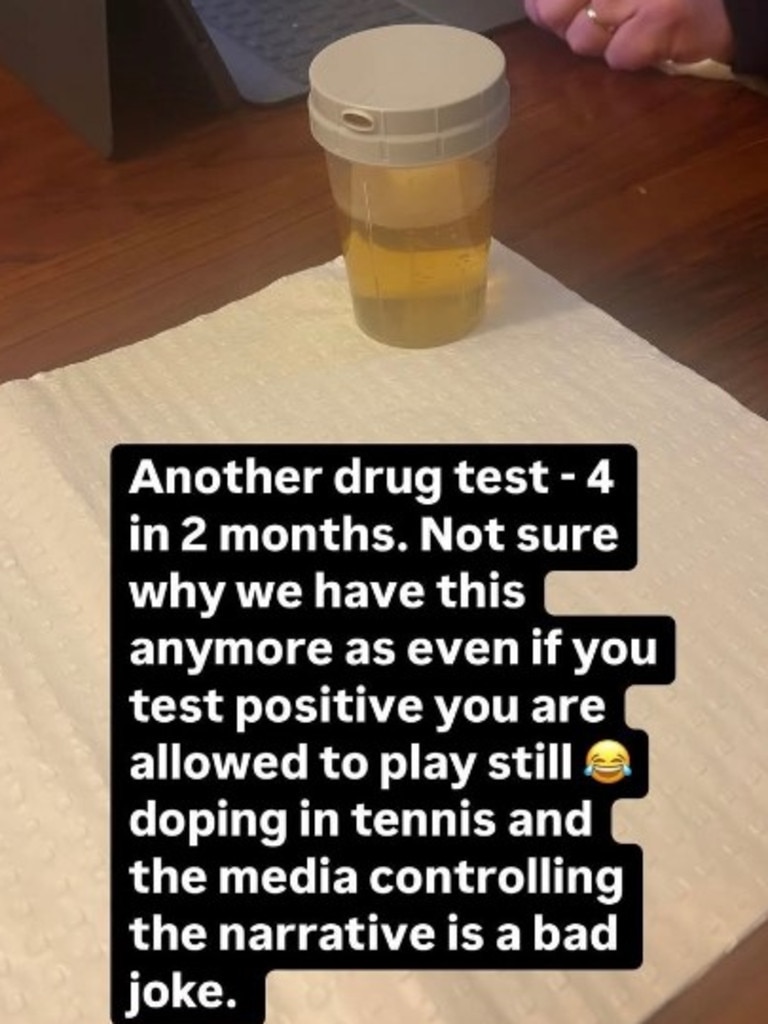 A photo Nick Kyrgios shared of a recent drug test. Photo: Instagram.