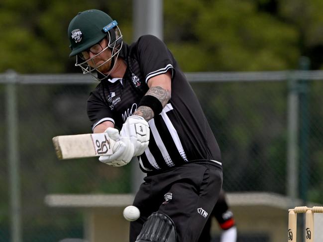 CamberwellÃs Christopher Thewlis during the Victorian Premier Essendon v Camberwell cricket match in Essendon, Saturday, Nov. 12, 2022. Picture: Andy Brownbill