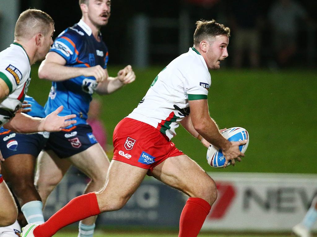 Seagulls' Jack Campagnolo goes on a strong run in the QRL ISC rugby league match between the Northern Pride and the Wynnum Manly Seagulls, held at Barlow Park. Picture: Brendan Radke