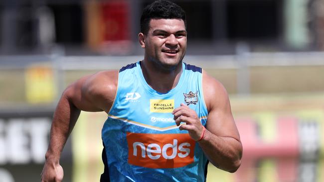 Gold Coast’s big-money recruit David Fifita at Titans pre-season training. Picture: Nigel Hallett