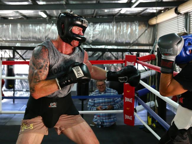 Barry Hall attacks Australian cruiserweight champion Daniel Russell ahead of next week’s fight with Paul Gallen. Picture: Adam Head