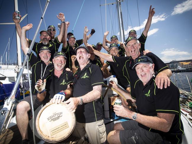 The crew of Magic Miles after finishing the 2019 Sydney to Hobart. Picture: LUKE BOWDEN