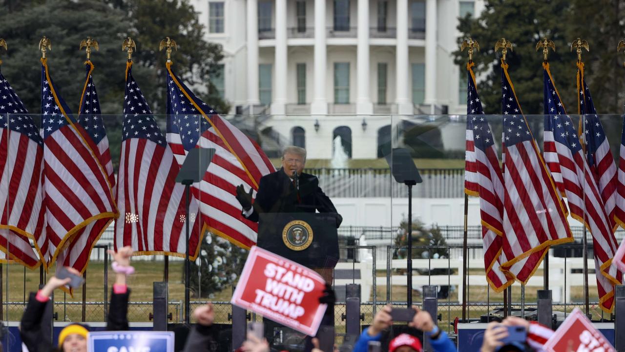 President Donald Trump speaks at the "Stop The Steal" Rally which then descended into carnage. Picture: Tasos Katopodis/Getty Images/AFP.