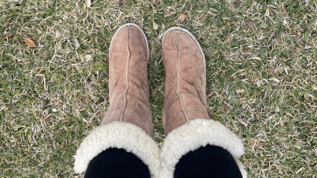 At the park in my boots with no care in the world what Johnny on the swings' mum thinks. Image: Leah Goulis / Kidspot