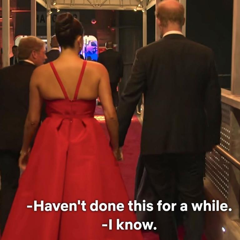 Harry and Meghan during the Netflix documentary series Heart of Invictus. Picture: Netflix