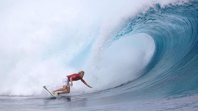 Hawaiian Keala Kennelly won the Billabong Pro in Teahupoo, Tahiti, after riding some monster waves. Picture: Supplied