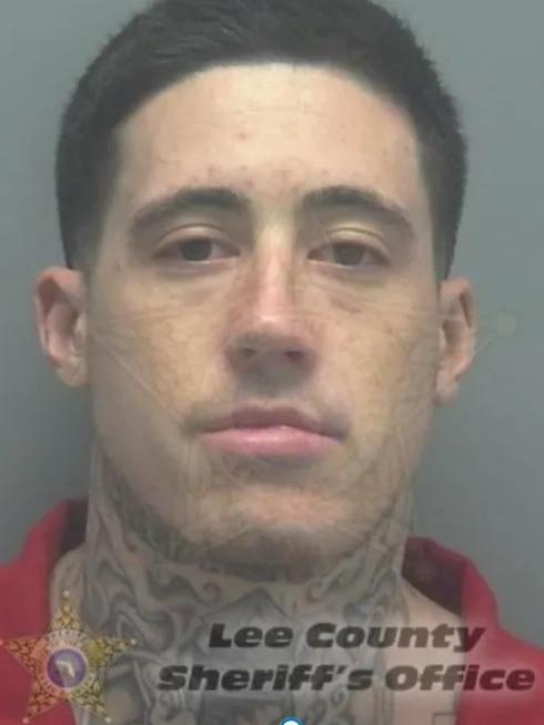 Wilson had a large neck tattoo that read ‘bred for war; as well as a large swastikas on his skull. Picture: Lee County Sheriff’s Office