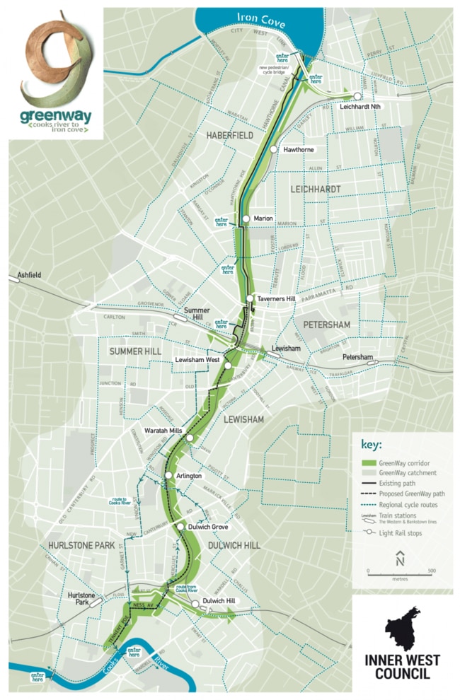 Map of the Inner West GreenWay.