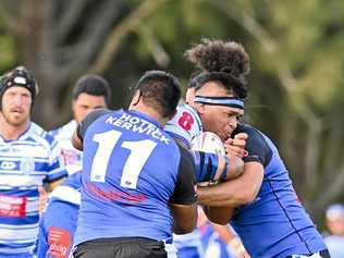 Brothers' player Josh Afoa tries to bust through the Goodna defence in last weekend's top-of-the-table clash. Picture: Cordell Richardson