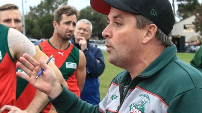 The Basin coach Justin Stanton in the Eastern Football League (EFL). Picture: Davis Harrigan