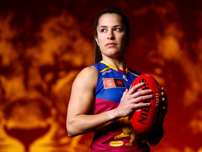 SPRINGFIELD, AUSTRALIA - AUGUST 02: Ally Anderson of the Lions poses for a photo during the 2023 Brisbane Lions AFLW Official Team Photo Day at Brighton Homes Arena on August 02, 2023 in Springfield, Australia. (Photo by Dylan Burns/AFL Photos)