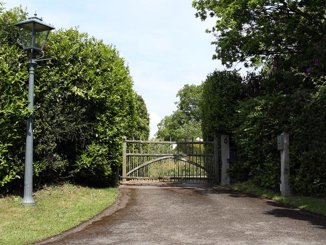 The gated entrance of the Middleton's family home in Bucklebury where the wedding reception is to take place. Picture: Getty