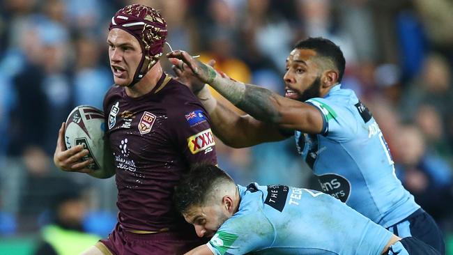 Kalyn Ponga of the Maroons runs the ball during Game 2 of 2018. Photo: Getty Images