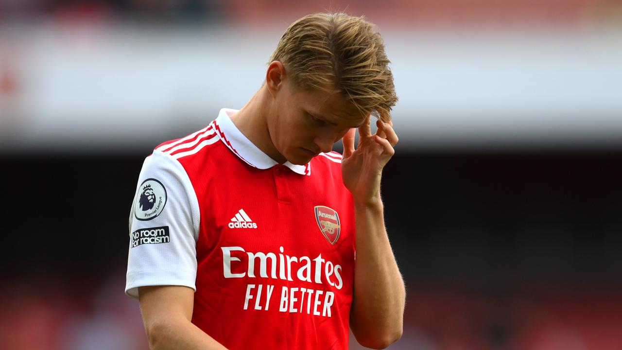 Martin Odegaard was devastated after Arsenal lost to Brighton. (Photo by Shaun Botterill/Getty Images)