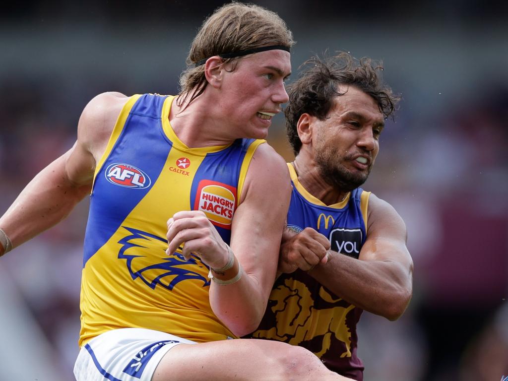 It was a second tough game in as many weeks for Harley Reid. Picture: Russell Freeman/AFL Photos via Getty Images