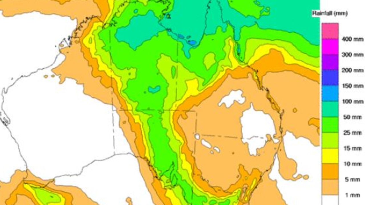 Heavy rain from northern and Central Australia is forecast to move toward South Australia over the weekend, bringing the potential of flash flooding. Picture: Bureau of Meteorology