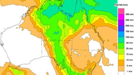 Heavy rain from northern and Central Australia is forecast to move toward South Australia over the weekend, bringing the potential of flash flooding. Picture: Bureau of Meteorology