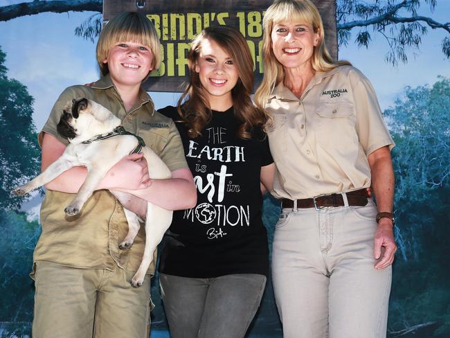 Bindi Irwin celebrates her 18th birthday with her mother Terri Irwin and brother Robert at Australia Zoo on the Sunshine Coast. Picture: Claudia Baxter