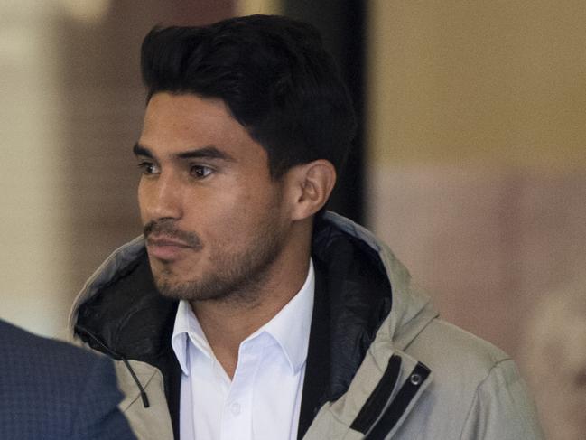 SYDNEY, AUSTRALIA - NewsWire Photos - 24 JUNE 2024: Ulises Alejandro Dávila Plascencia (right) pictured leaving Downing Court. Three A-League players have been charged following an investigation by the Organised Crime Squad into alleged betting corruption under Strike Force Beaconview. Picture: NewsWire/ Monique Harmer