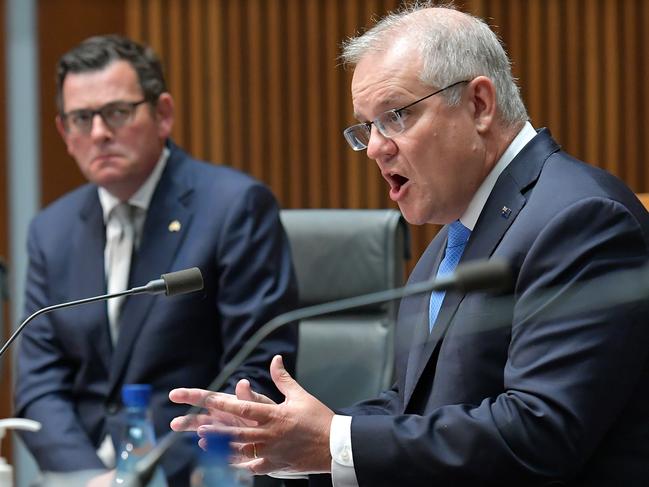 Daniel Andrews and Scott Morrison on Friday. Picture: Getty Images