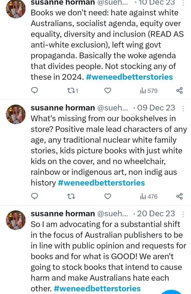 The now-deleted posts from Susanne Horman on X.