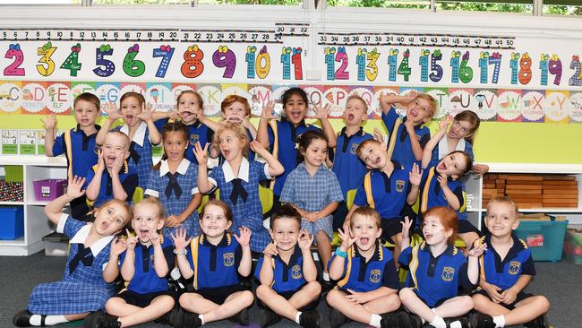 MY FIRST YEAR: Funny faces. Caloundra State School Preps. Picture: Patrick Woods.