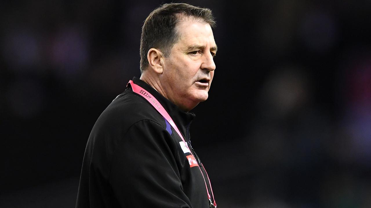 MELBOURNE, AUSTRALIA - AUGUST 11: Dockers head coach Ross Lyon looks on during the round 21 AFL match between the St Kilda Saints and the Fremantle Dockers at Marvel Stadium on August 11, 2019 in Melbourne, Australia. (Photo by Quinn Rooney/Getty Images)