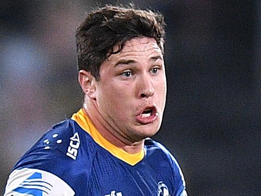 Mitch Moses of the Eels runs the ball during the Round 4 NRL match between the Parramatta Eels and the Manly Warringah Sea Eagles at Bankwest Stadium in Sydney, Saturday, June 6, 2020. (AAP Image/Dan Himbrechts) NO ARCHIVING, EDITORIAL USE ONLY