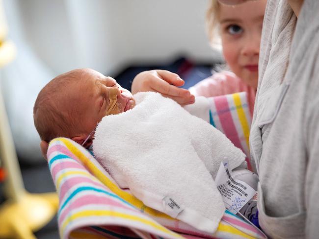 MELBOURNE, FEBRUARY 25, 2024: Tommy Stephens was born in the lift at Epworth Freemasons Maternity Hospital. Picture: Mark Stewart