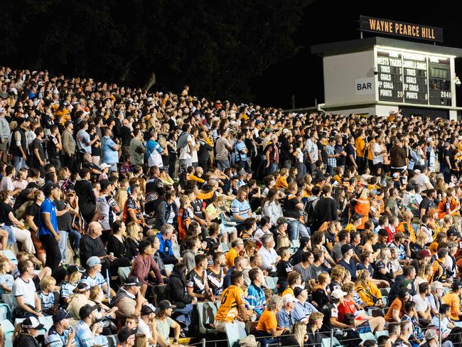 Thousands of football fans flock to Leichhardt Oval to watch the West Tigers play to Cronulla Sharks.Photo: Tom Parrish