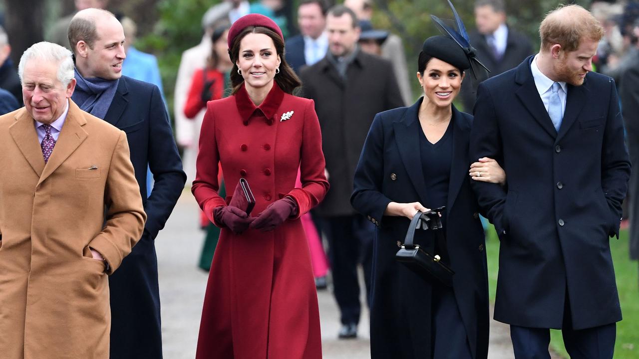 With the Duchess of Cambridge and the Duchess of Sussex on Christmas Day, 2019. Picture: Paul Ellis/AFP