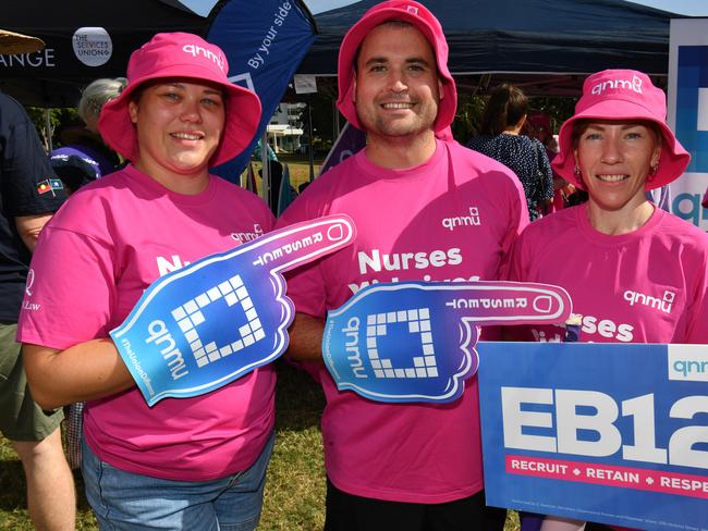 Townsville Labor Day March at Strand Park. Nicole Hooper, Alexander Paterno and Nicole Bradford. Picture: Evan Morgan