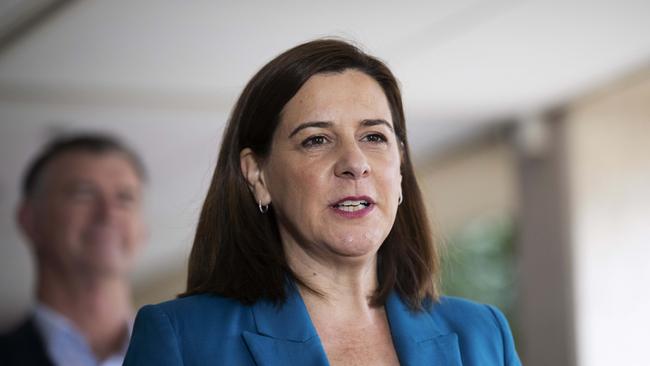 LNP Leader Deb Frecklington and LNP Deputy Leader Tim Mander at a press conference in Brisbane on Sunday. Picture: Attila Csaszar