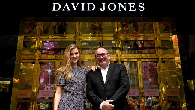 Model and David Jones ambassador Victoria Lee and former Woolworths Holdings CEO Ian Moir who led the $2.1bn acquisition of David Jones eight years ago. Picture: AAP