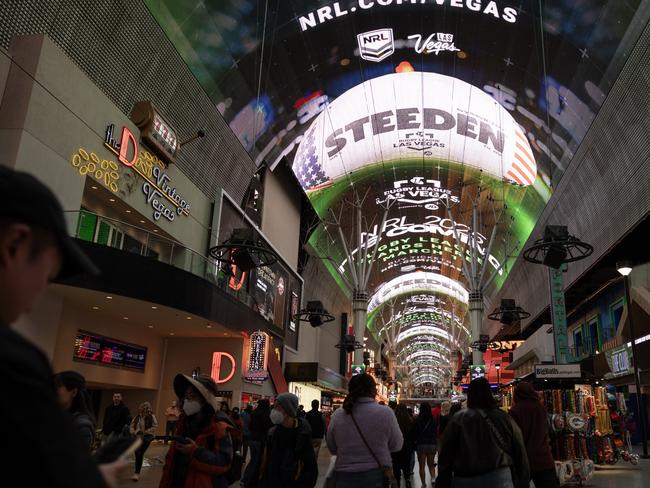 The NRL has launched its signage for the 2025 season launch in Las Vegas at Allegiant Stadium, Freemont Street and Resorts World. Picture: Bryce Cacpal