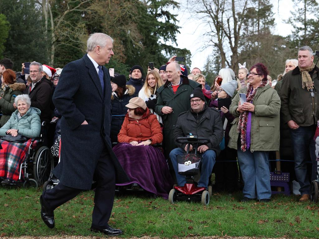 Prince Andrew, Duke of York passes wellwishers after attending the Royal Family's traditional Christmas Day service at St Mary Magdalene Church on the Sandringham Estate. Picture: AFP