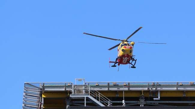 The Westpac Rescue Helicopter arriving at the Royal Hobart Hospital. Picture: Linda Higginson