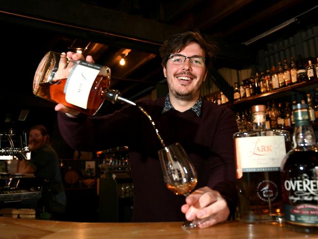 Nick Devereux at Lark Distillery Cellar Door in Hobart. Picture: FIONA HARDING
