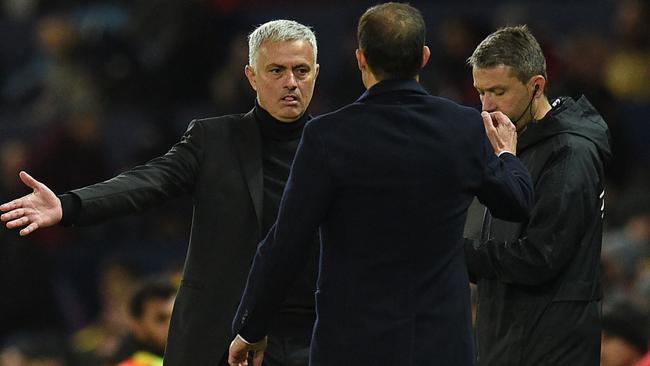 Manchester United manager Jose Mourinho with Juventus manager Massimiliano Allegri. Picture: AFP