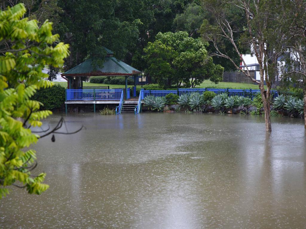 A park in Murarrie is flooded after heavy rain fell overnight in Brisbane. Picture: Tertius Pickard