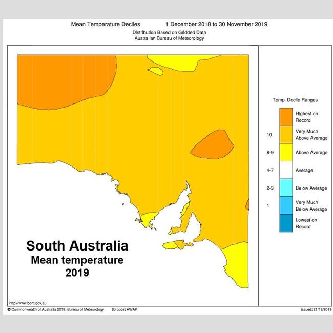 SA, mean temperature 2019. Source: BoM