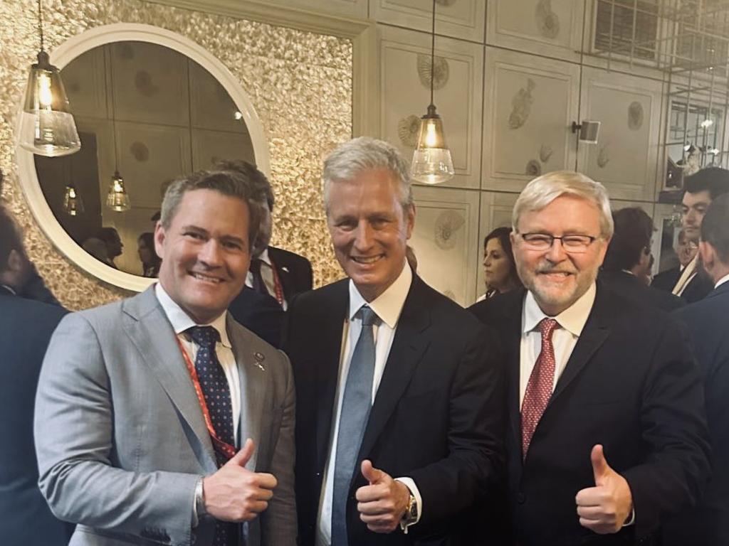 Michael Waltz, Robert O'Brien Trump’s former National Security Advisor and Australia’s ambassador to the US Kevin Rudd. Photo: X.