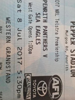 AFL logo printed on an NRL ticket.