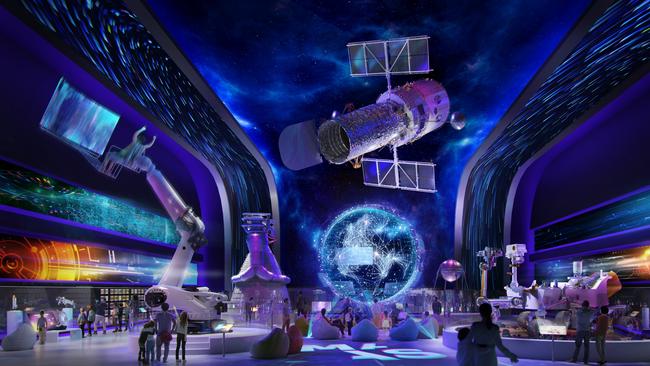 An artist’s impression of touring blockbusters in the interior of the new Powerhouse museum to be built in Parramatta.