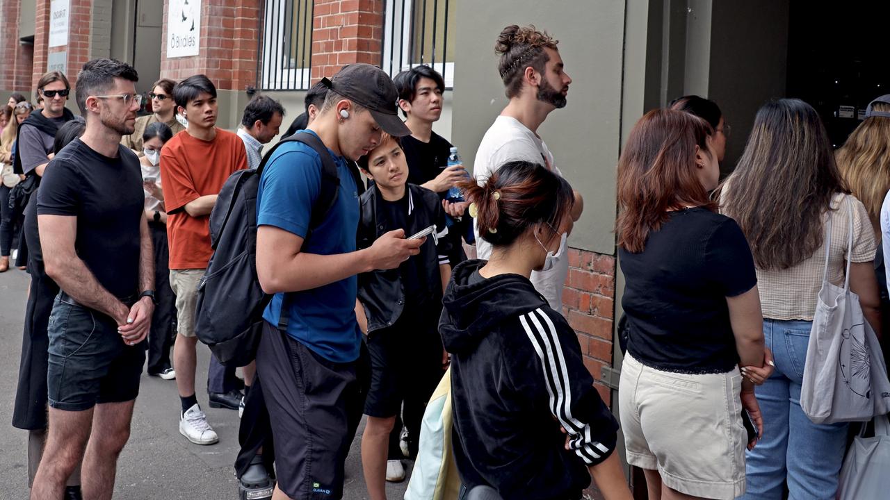 Dozens of Sydneysiders lined up for a rental inspection in Sydney’s inner-city suburb of Surry Hills in March. Picture: NCA NewsWire/ Nicholas Eagar