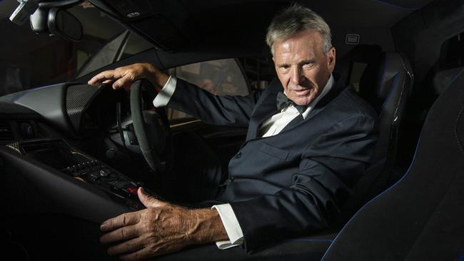 Sam Newman pictured with his Lamborghini. Picture: Aaron Francis