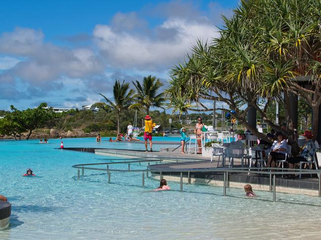 Yeppoon, Queensland, Australia - April 20, 2022: Beautiful swimming lagoon on the beach in Yeppoon, Australia