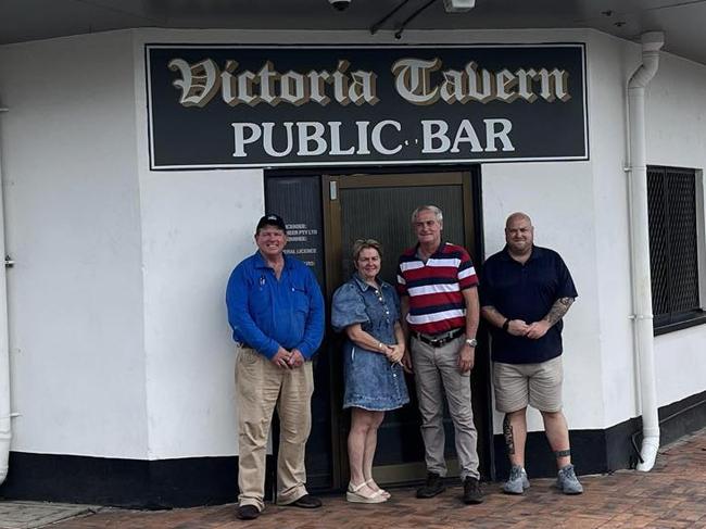 Sue Mitchell and Tony Hancock with new Victoria Tavern owners John Klein and Stephen Roberts.